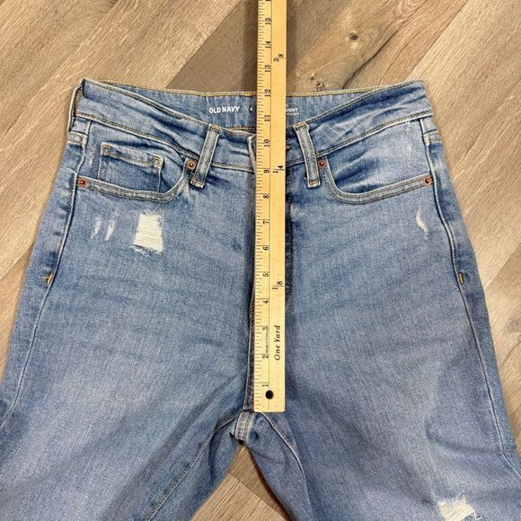 Old Navy High Rise OG Straight Raw Hew Mom Jeans Blue 4 Ankle Distressed - Picture 11 of 13